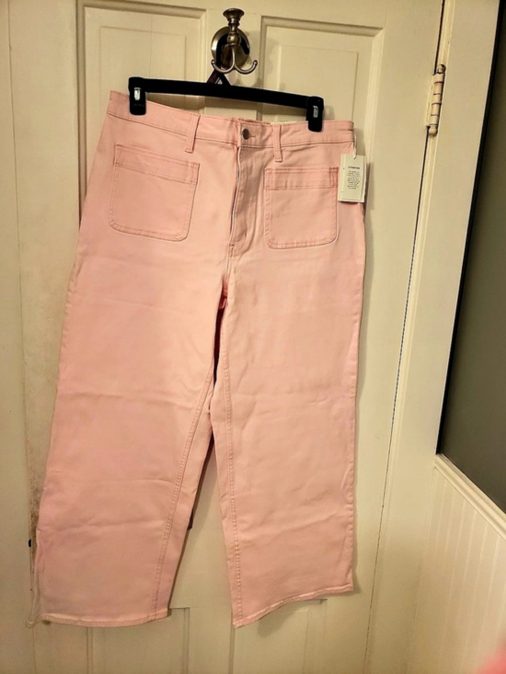 Free Assembly The Larchmont High Rise Patch Pocket Jeans Wide Leg Pants Pink